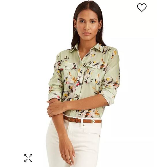 Lauren Ralph Lauren Tops - Lauren Ralph Lauren Sage Green Floral Button Up Shirt Size L Cottagecore Fairy